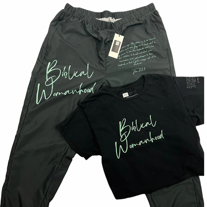 Biblical Womanhood 2.0 Black and Mint Track Pants